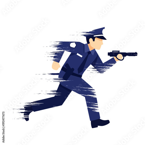 Police Officer Running with Gun, Motion Blur Effect