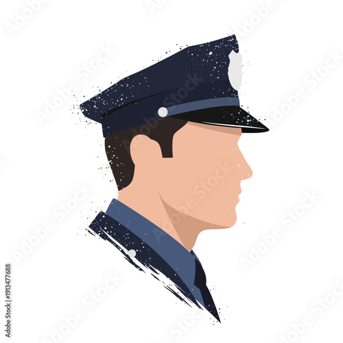 Police Officer Profile Silhouette on White Background