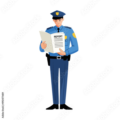 Police officer reading a report