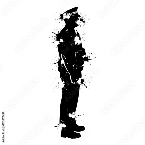 Police Officer Silhouette Splattered with White Paint