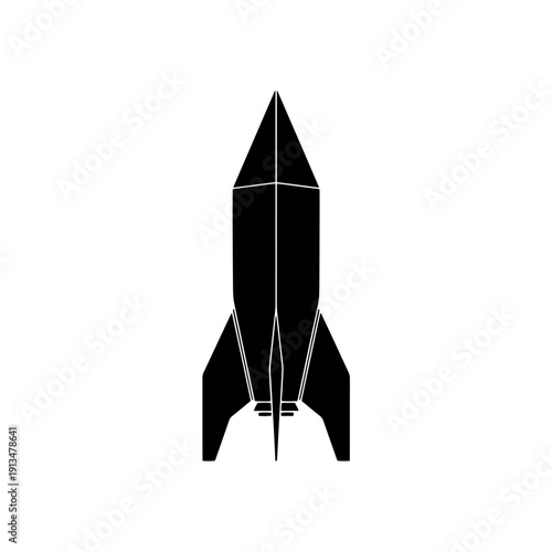 A minimalist black paper rocket icon in origami style, isolated on a white background. Perfect for startup logos, space themes, and creative projects.