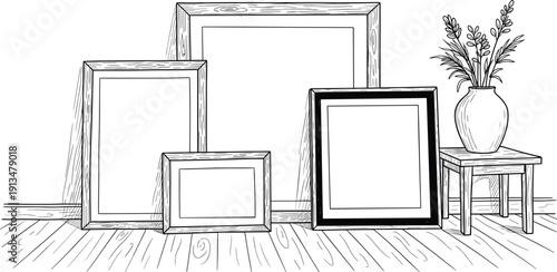 Elegant Line Art Display of Empty Picture Frames Awaiting Cherished Memories & Art for Stylish Home Decor