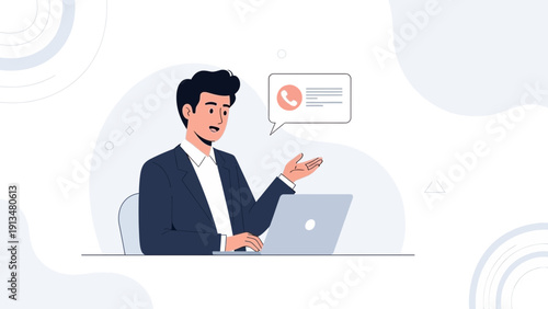 Businessman Talking on Phone While Working on Laptop - Business Communication Concept