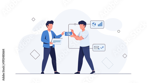 Business collaboration and data analysis illustration
