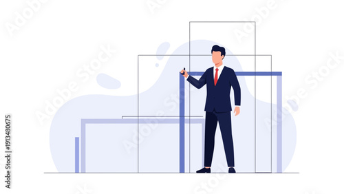 Businessman Pressing Button on Digital Interface, Business Presentation