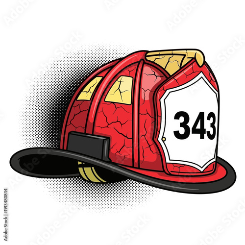 Red Firefighter Helmet with Number 343
