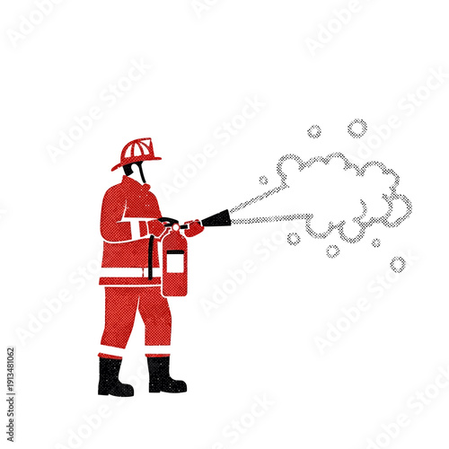 Firefighter spraying extinguisher, safety concept