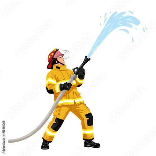 Firefighter spraying water from hose