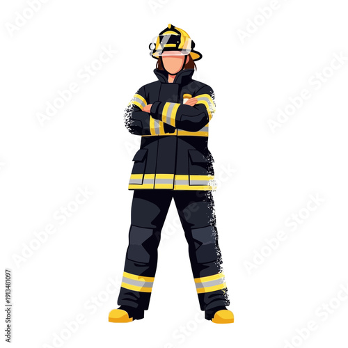 Firefighter standing with arms crossed in protective gear