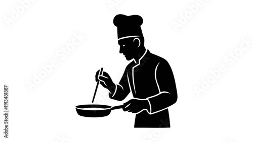 Professional Cook Stirring Meal in Frying Pan