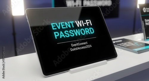 Digital Display Presenting Event Wi-Fi Password And Wireless Internet Access Information