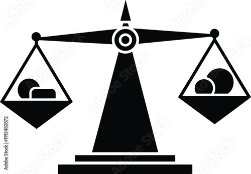 Black Silhouette of Justice Scale with Weight Pans for Law Firm Legal Services Judicial System Equality Concept Courtroom Symbol and Fair Balance Vector Illustration