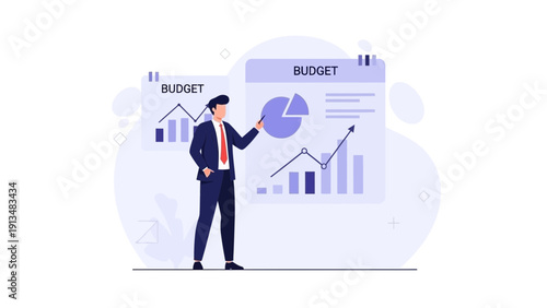 Business Man Analyzing Budget Graph and Pie Chart