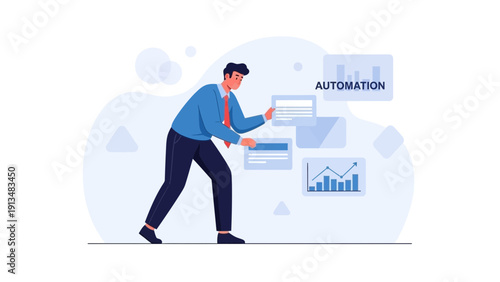 Businessman managing automated email marketing and data analysis for business growth