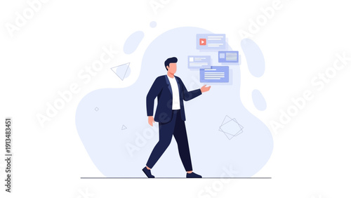 Businessman Managing Digital Content and Information Flow