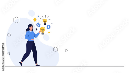 Woman holding lightbulbs, concept of innovation and new ideas