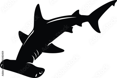 Hammerhead Shark Silhouette Vector Illustration Featuring Unique Head Shape and Fins for Marine Life Ocean Predator Tropical Beach and Scuba Diving Concept Design