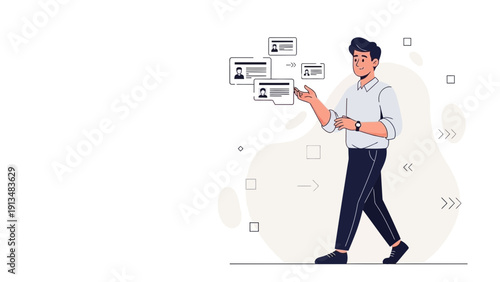 Man Selecting Profile Cards for Recruitment or Networking