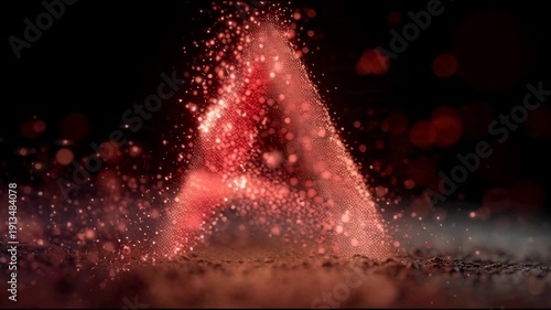 Glowing red letter A made of sparkling particles on dark background