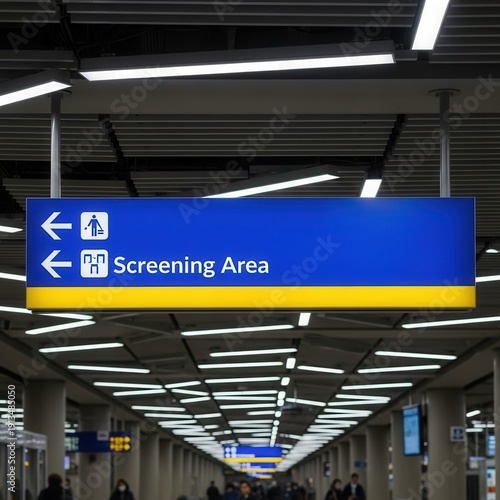 Directional Signage Illuminating Guidance in Airport Terminal, Displaying Screening Area