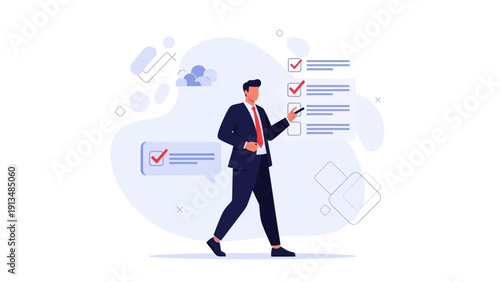 Businessman checking tasks on checklist, planning and organization concept
