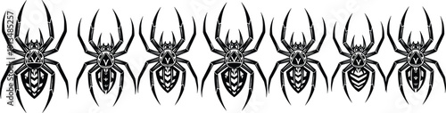 Intricate spider silhouette collection set with stylized patterns for halloween decoration gothic horror tattoo art and creepy insect predator graphic design