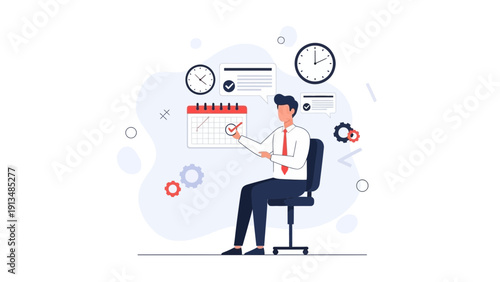 Businessman planning schedule, calendar, clocks, tasks, time management concept