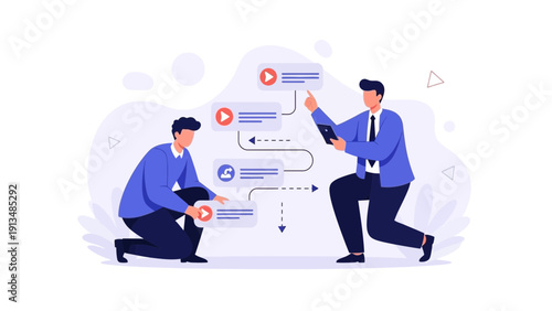 Teamwork planning business strategy with workflow diagram illustration