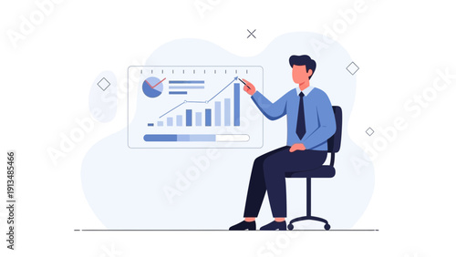 Businessman presenting financial growth chart with data analysis
