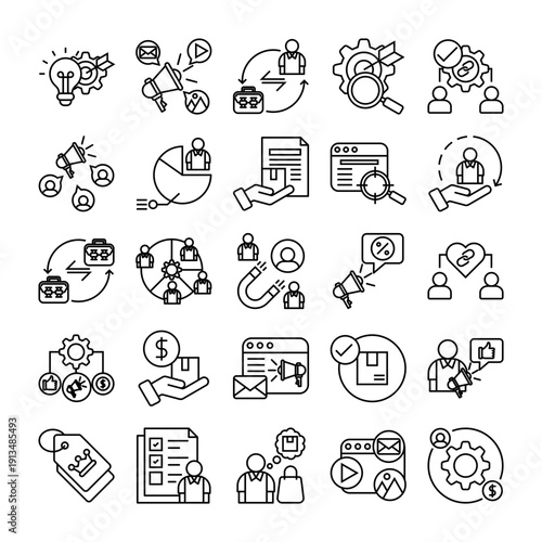 25 Premium Business Marketing Icon Pack – Modern Outline &  Vector Set for Branding, Digital Strategy, and Growth