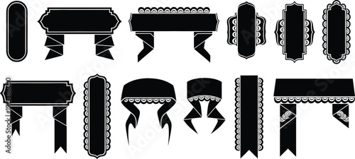 Classic vintage ornamental label silhouette with decorative frame border for retro branding product packaging premium wedding invitation and elegant stationery design