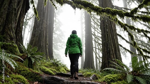 Woman Walking Through a Misty Forest