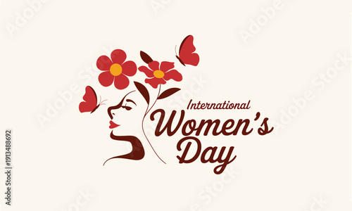 International Womens Day Logo with Flowers and Butterflies