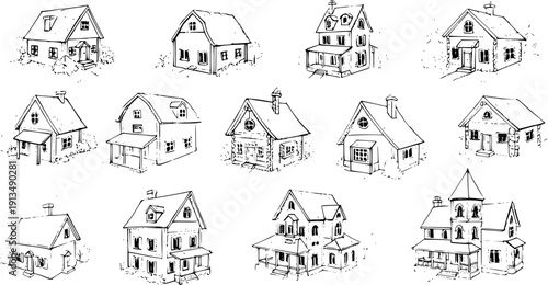 Whimsical Hand-Drawn Houses: A Variety of Cottage  Home Illustrations