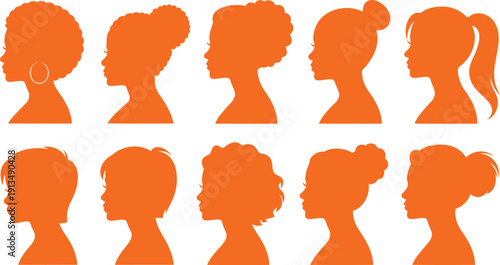 Diverse Women Silhouettes in Orange