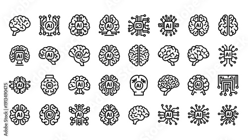 Artificial Intelligence Brain Icons Set.