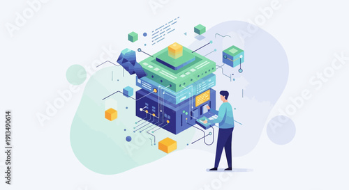Abstract server architecture and database management technology concept