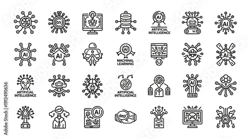 Artificial Intelligence Icons Set Technology Concept.