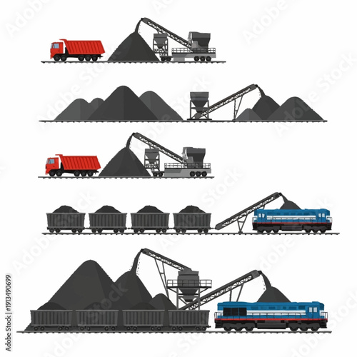 Coal Mining Process Stages with Machinery.