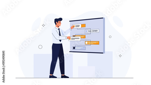 Businessman planning strategy on presentation board