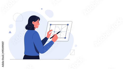 Woman Architect Drawing Blueprint on Tablet, Planning Project