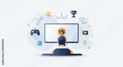 Online Gaming Competition Player Battling Against Opponent on Screen