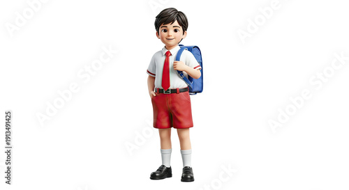 3D Cartoon School Boy with Backpack