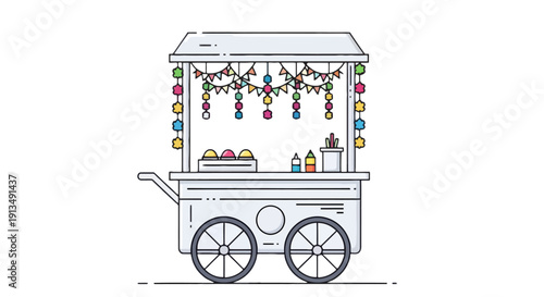 Minimalist Street Food Cart With Colorful Bunting