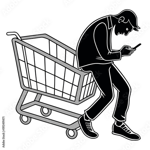 shopping cart with a man