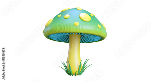 3D Render of a Cartoon Mushroom with Yellow Spots