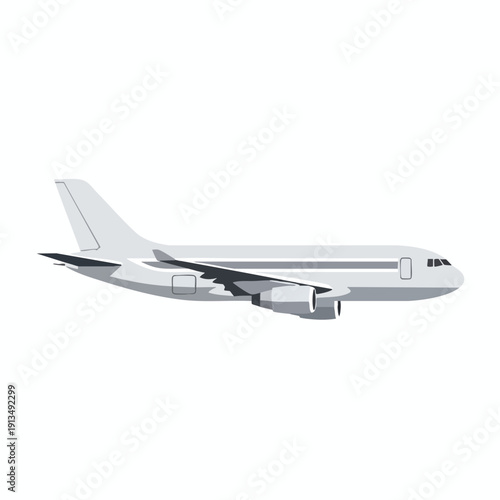 White Commercial Airplane on White Background