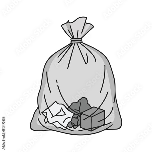 Gray Trash Bag with Various Waste