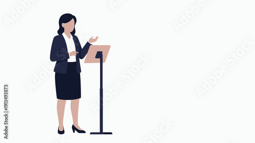 Businesswoman presenting at a podium, confident speaker, professional woman, meeting, conference