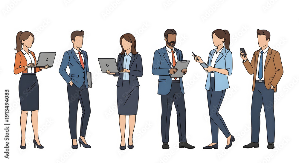 Fototapeta premium Diverse business professionals using technology with transparent background